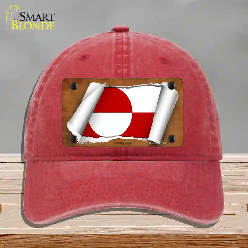 Greenland Flag Scroll Novelty License Plate Hat Unconstructed Cotton / Red