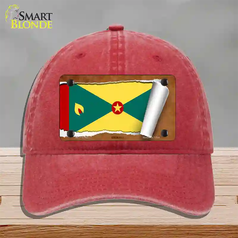 Grenada Flag Scroll Novelty License Plate Hat Unconstructed Cotton / Red