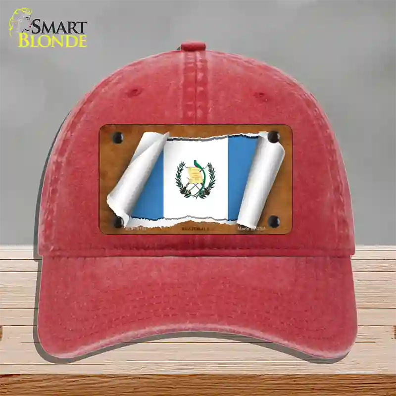 Guatemala Country Flag Scroll Novelty License Plate Hat Unconstructed Cotton / Red