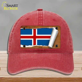 Iceland Flag Scroll Novelty License Plate Hat Unconstructed Cotton / Red