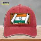 India Flag Scroll Novelty License Plate Hat Unconstructed Cotton / Red