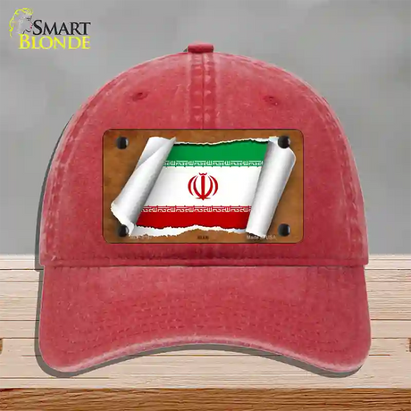 Iran Flag Scroll Novelty License Plate Hat Unconstructed Cotton / Red