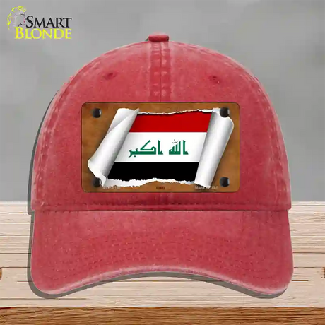 Iraq Flag Scroll Novelty License Plate Hat Unconstructed Cotton / Red