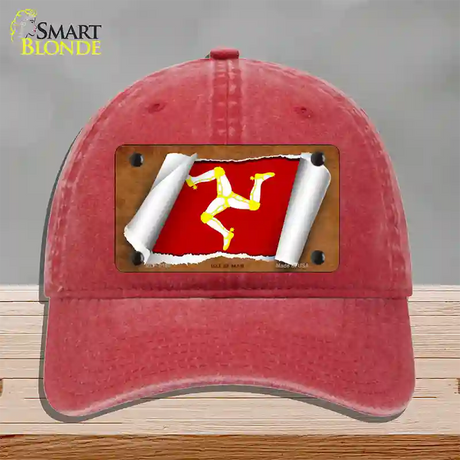 Isle of Man Flag Scroll Novelty License Plate Hat Unconstructed Cotton / Red