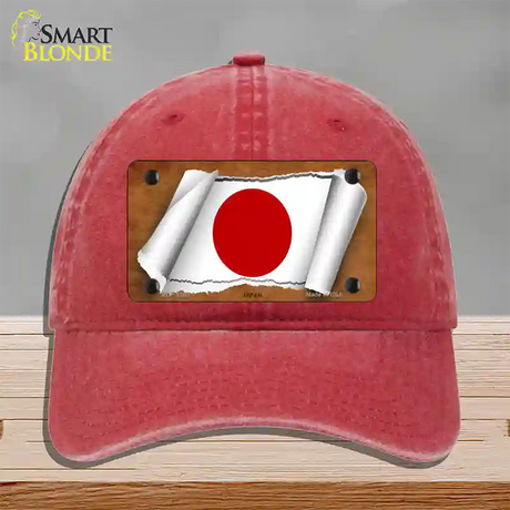 Japan Flag Scroll Novelty License Plate Hat Unconstructed Cotton / Red