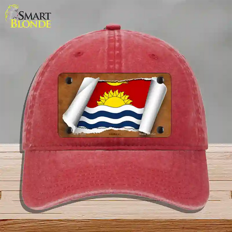 Kiribati Flag Scroll Novelty License Plate Hat Unconstructed Cotton / Red