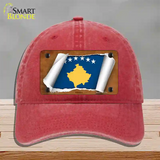 Kosovo Flag Scroll Novelty License Plate Hat Unconstructed Cotton / Red