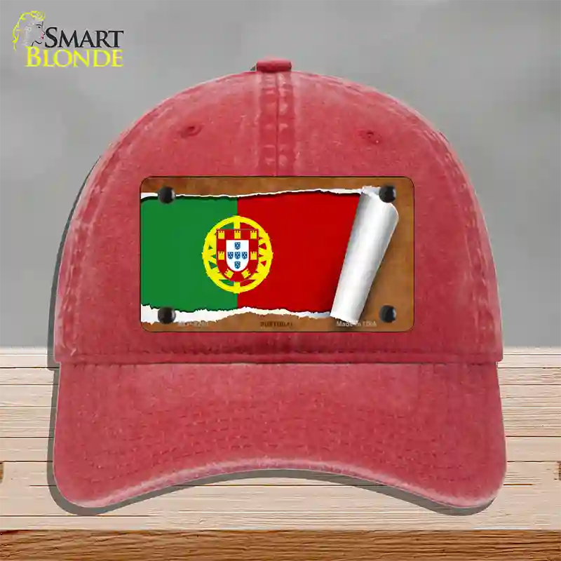 Portugal Flag Scroll Novelty License Plate Hat Unconstructed Cotton / Red