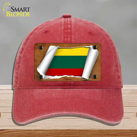 Lithuania Flag Scroll Novelty License Plate Hat Unconstructed Cotton / Red