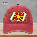 Macedonia Flag Scroll Novelty License Plate Hat Unconstructed Cotton / Red