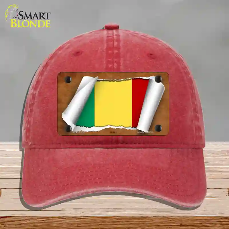 Mali Flag Scroll Novelty License Plate Hat Unconstructed Cotton / Red