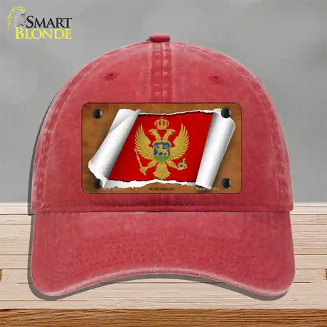 Montenegro Flag Scroll Novelty License Plate Hat Unconstructed Cotton / Red