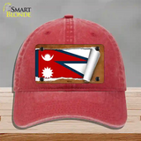 Nepal Flag Scroll Novelty License Plate Hat Unconstructed Cotton / Red