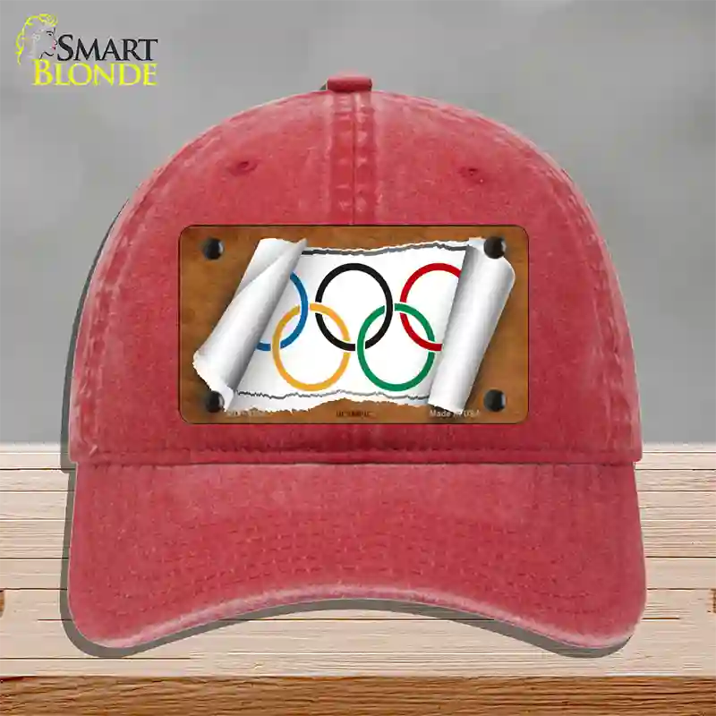 Olympic Flag Scroll Novelty License Plate Hat Unconstructed Cotton / Red