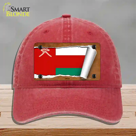 Oman Flag Scroll Novelty License Plate Hat Unconstructed Cotton / Red