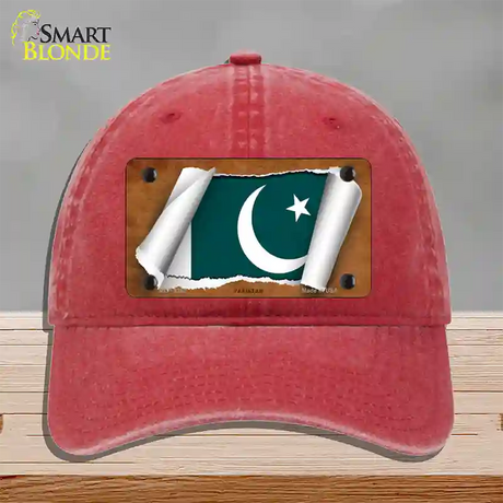 Pakistan Flag Scroll Novelty License Plate Hat Unconstructed Cotton / Red