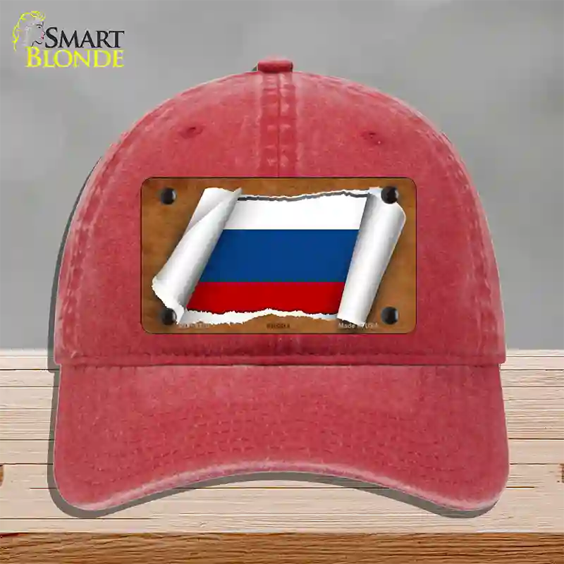 Russia Flag Scroll Novelty License Plate Hat Unconstructed Cotton / Red