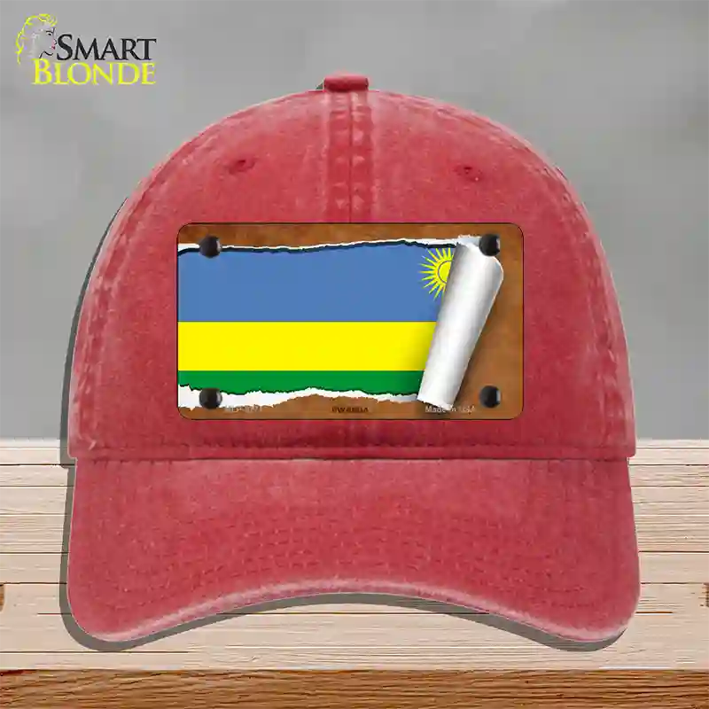 Rwanda Flag Scroll Novelty License Plate Hat Unconstructed Cotton / Red