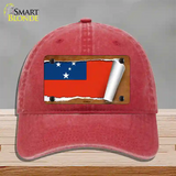 Samoa Flag Scroll Novelty License Plate Hat Unconstructed Cotton / Red