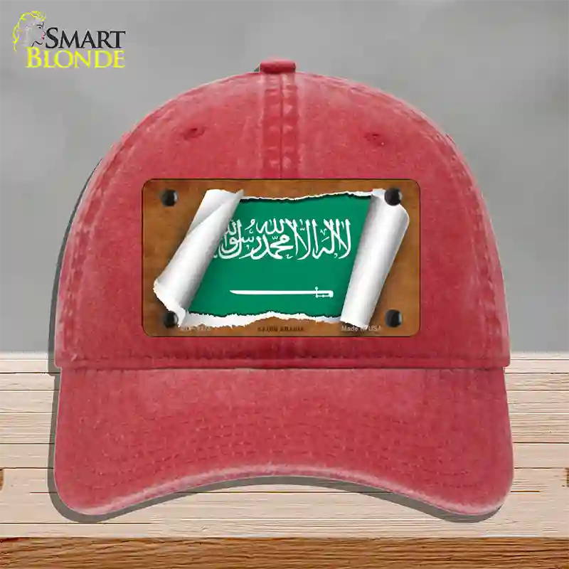 Saudi Arabia Flag Scroll Novelty License Plate Hat Unconstructed Cotton / Red