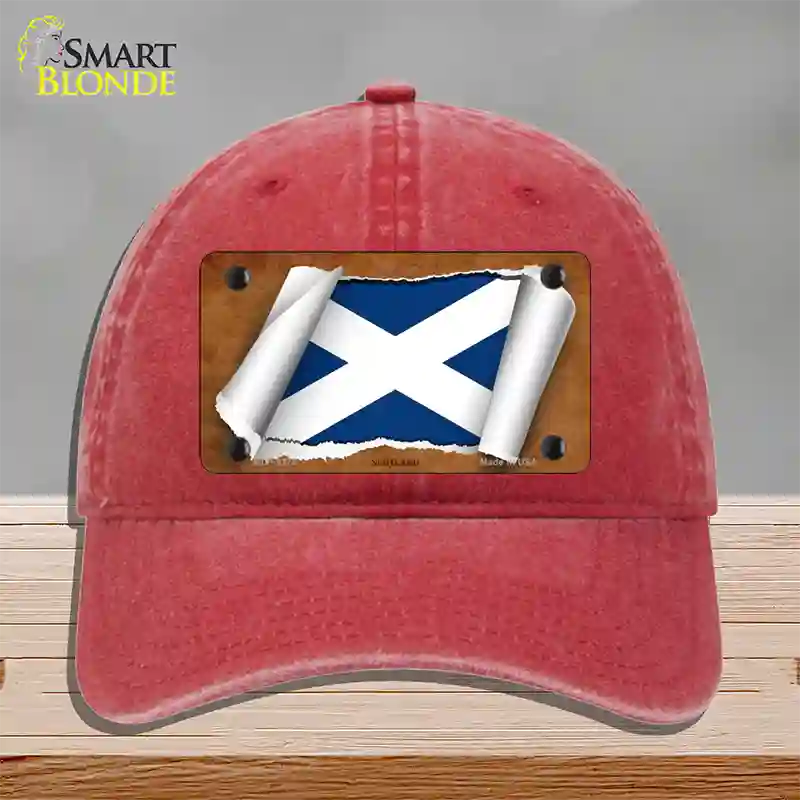 Scotland Flag Scroll Novelty License Plate Hat Unconstructed Cotton / Red