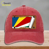 Seychelles Flag Scroll Novelty License Plate Hat Unconstructed Cotton / Red