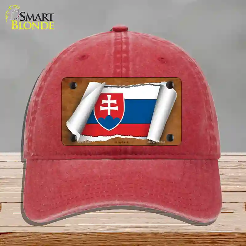 Slovakia Flag Scroll Novelty License Plate Hat Unconstructed Cotton / Red