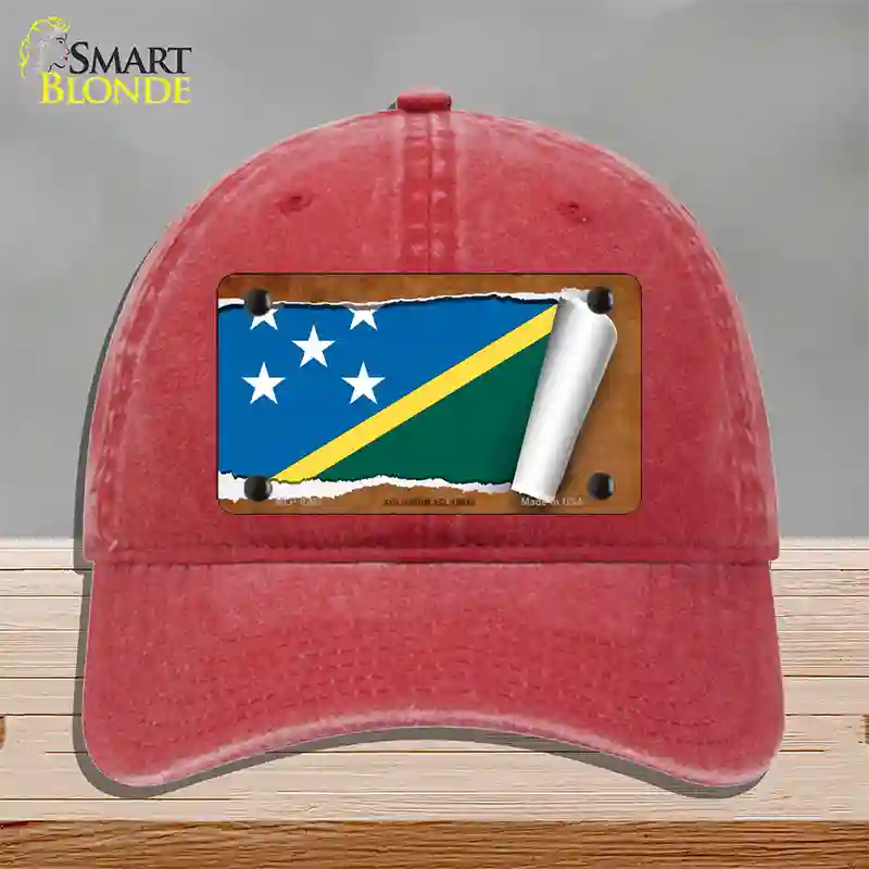 Solomon Islands Flag Scroll Novelty License Plate Hat Unconstructed Cotton / Red