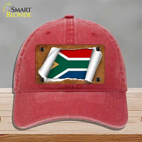 South Africa Flag Scroll Novelty License Plate Hat Unconstructed Cotton / Red