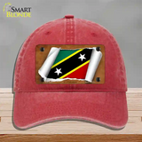 St Kitts-Nevis Flag Scroll Novelty License Plate Hat Unconstructed Cotton / Red