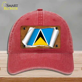 St Lucia Flag Scroll Novelty License Plate Hat Unconstructed Cotton / Red