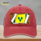 St Vincent Flag Scroll Novelty License Plate Hat Unconstructed Cotton / Red