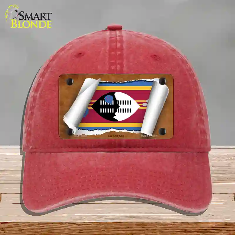 Swaziland Flag Scroll Novelty License Plate Hat Unconstructed Cotton / Red