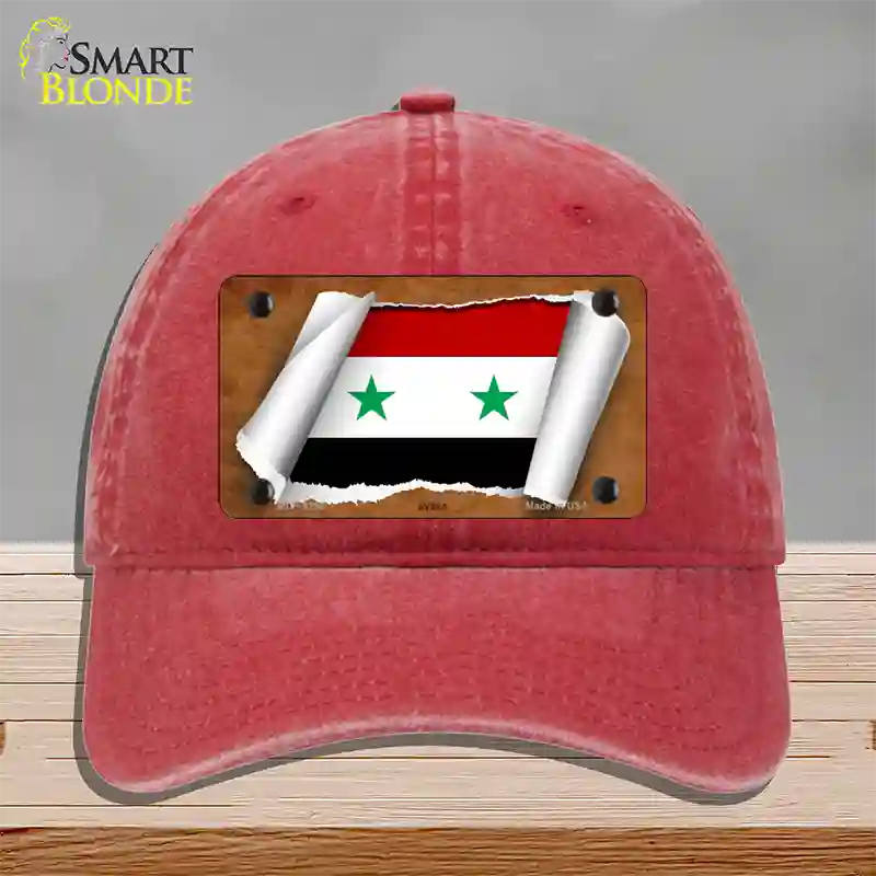 Syria Flag Scroll Novelty License Plate Hat Unconstructed Cotton / Red