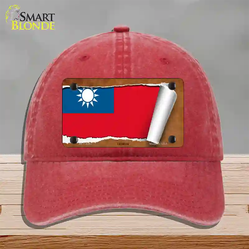 Taiwan Flag Scroll Novelty License Plate Hat Unconstructed Cotton / Red