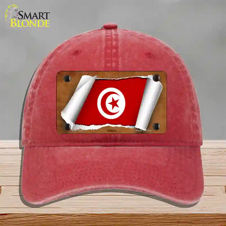 Tunisia Flag Scroll Novelty License Plate Hat Unconstructed Cotton / Red