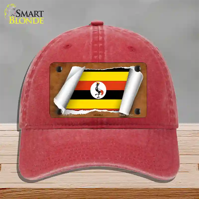 Uganda Flag Scroll Novelty License Plate Hat Unconstructed Cotton / Red