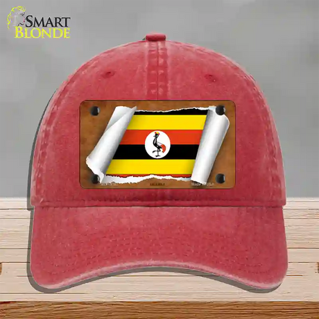 Uganda Flag Scroll Novelty License Plate Hat Unconstructed Cotton / Red