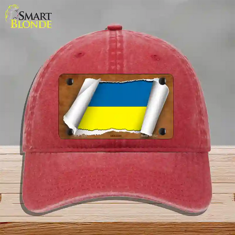 Ukraine Flag Scroll Novelty License Plate Hat Unconstructed Cotton / Red