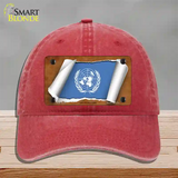 United Nations Flag Scroll Novelty License Plate Hat Unconstructed Cotton / Red