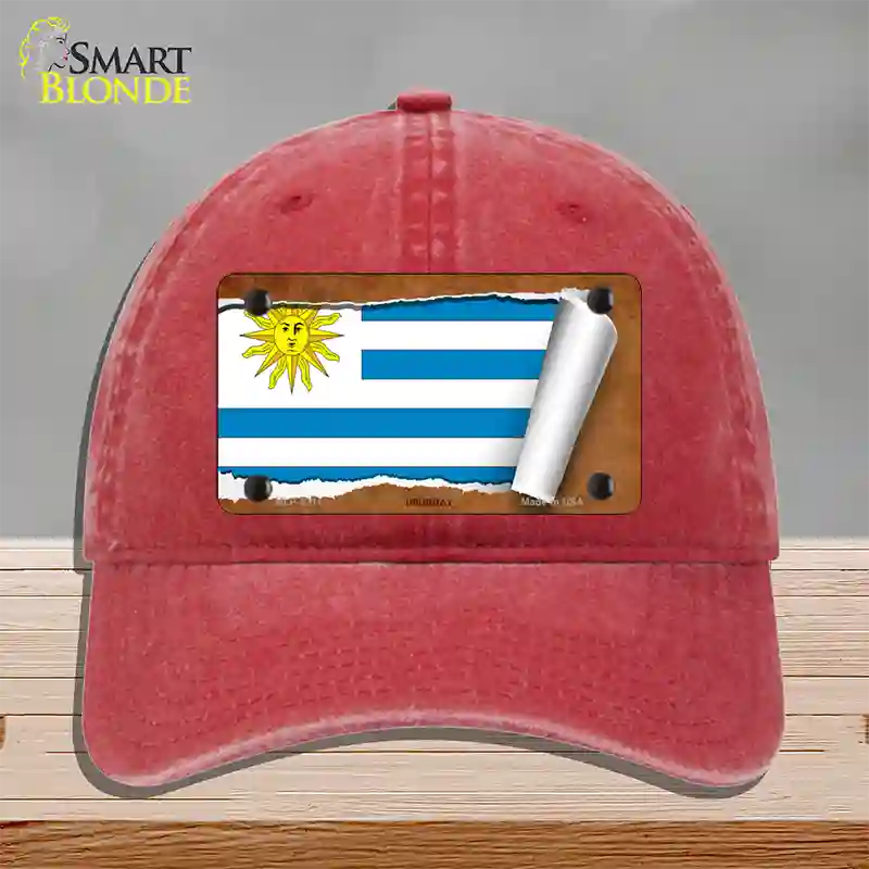 Uruguay Flag Scroll Novelty License Plate Hat Unconstructed Cotton / Red