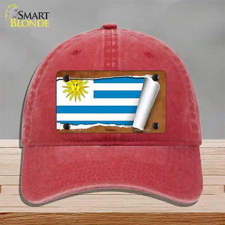 Uruguay Flag Scroll Novelty License Plate Hat Unconstructed Cotton / Red