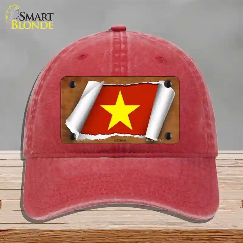 Vietnam Flag Scroll Novelty License Plate Hat Unconstructed Cotton / Red