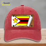 Zimbabwe Flag Scroll Novelty License Plate Hat Unconstructed Cotton / Red