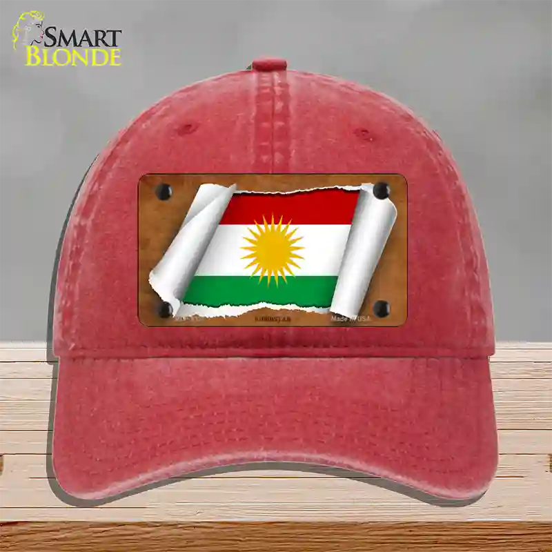 Kurdistan Flag Scroll Novelty License Plate Hat Unconstructed Cotton / Red