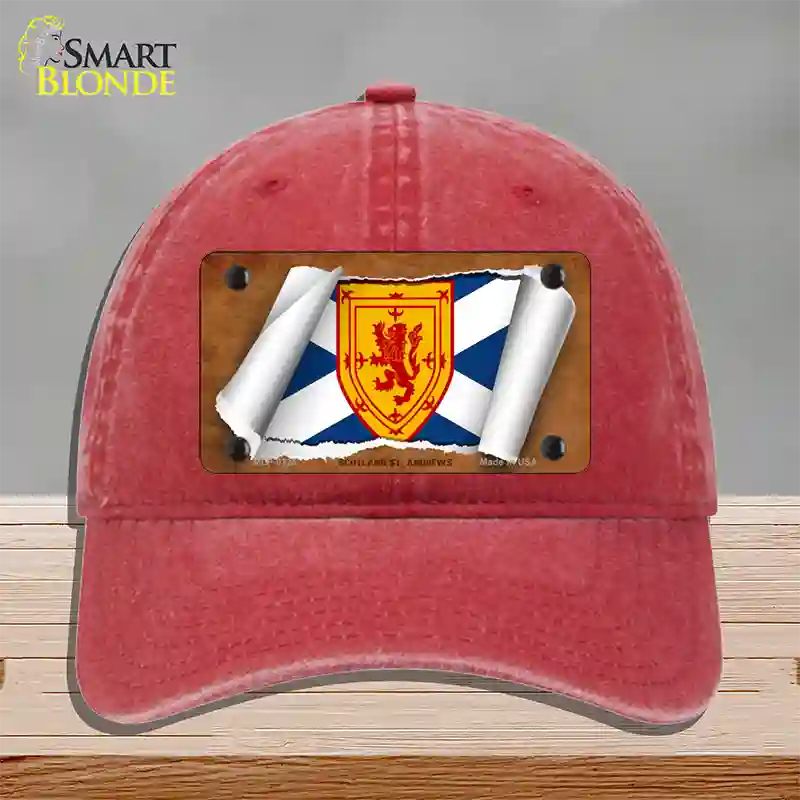 Scotland St. Andrews Flag Scroll Novelty License Plate Hat Unconstructed Cotton / Red