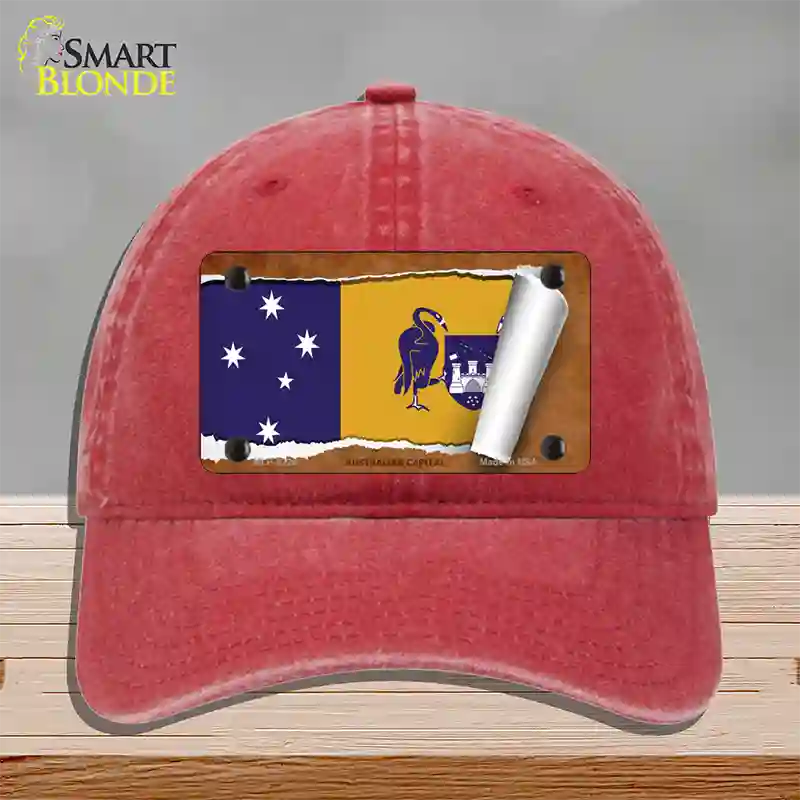 Australian Capital Flag Scroll Novelty License Plate Hat Unconstructed Cotton / Red