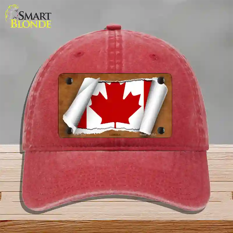 Canada Flag Scroll Novelty License Plate Hat Unconstructed Cotton / Red