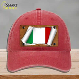 Italy Flag Scroll Novelty License Plate Hat Unconstructed Cotton / Red