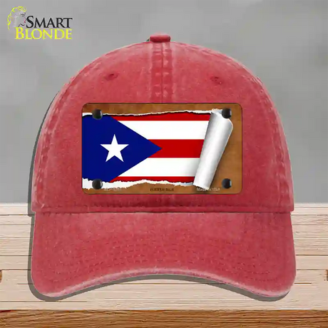 Puerto Rico Flag Scroll Novelty License Plate Hat Unconstructed Cotton / Red